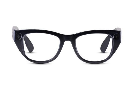 front view of black echovision glasses